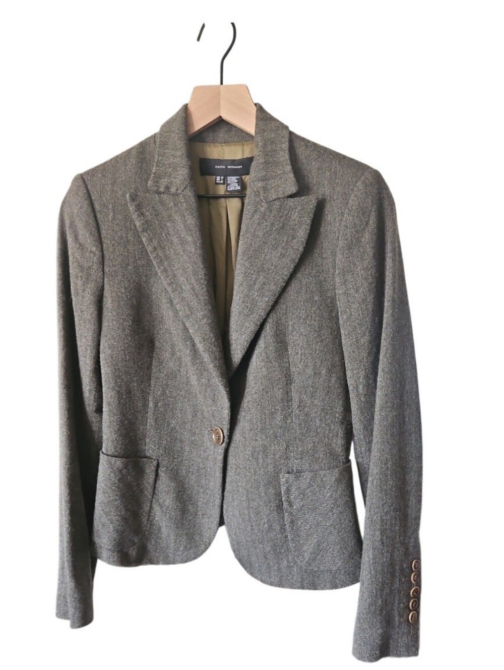 Zara Gray Single-Button Wool-Blend Blazer Size 6